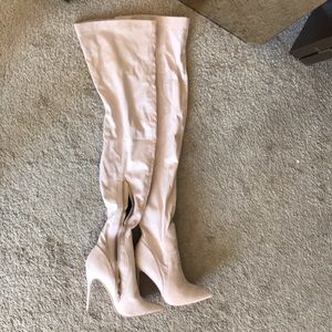 Stone color thigh high Faux suede boots